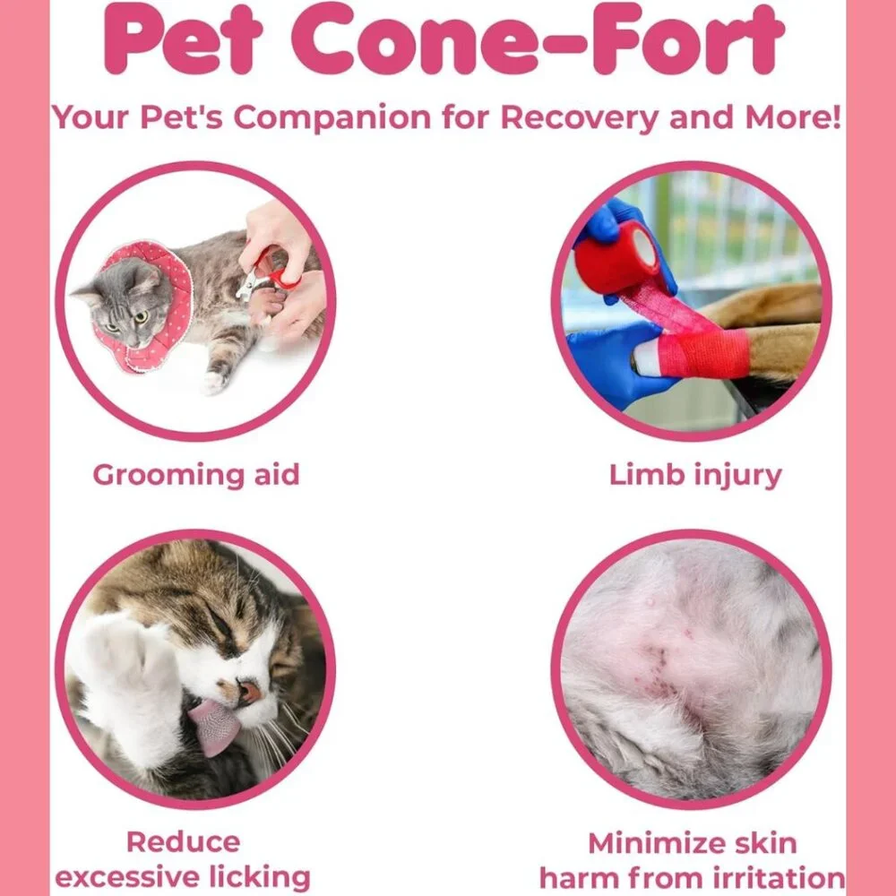 SunGrow Polka Dot Pet Soft Adjustable Recovery Cone | NWT | S | Pink White